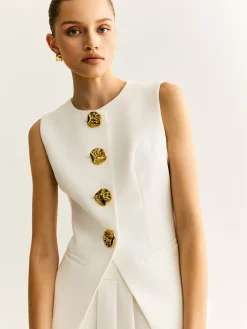 Golden Button Piping Vest