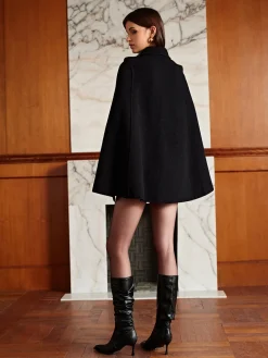 Golden Button Pockets Belted Cloak