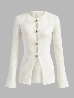 Golden Button Split Knit Top