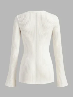 Golden Button Split Knit Top