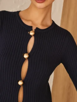 Golden Button Split Knit Top