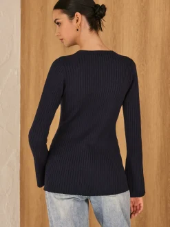 Golden Button Split Knit Top