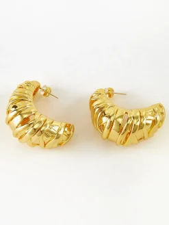 Golden Croissant Twist Stud Earrings