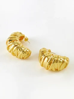 Golden Croissant Twist Stud Earrings