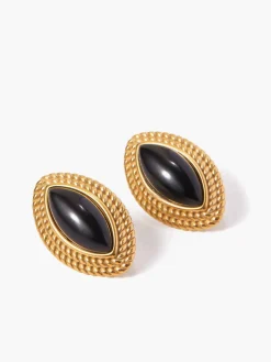 Golden Disc Black Onyx Earrings