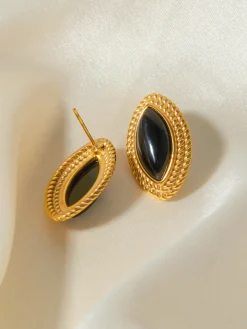 Golden Disc Black Onyx Earrings