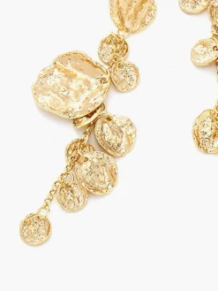 Golden Disc Pendant Tassel Earrings