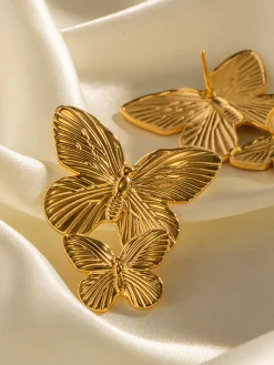 Golden Double Butterfly Earrings