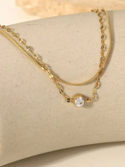 Golden Double Chains Rhinestone Bracelet