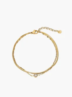 Golden Double Chains Rhinestone Bracelet