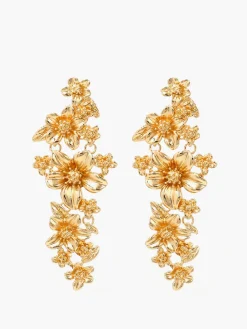 Golden Floral Stud Drop Earrings