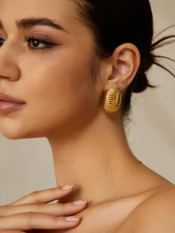 Golden Ribbed Half-Hoop Earrings