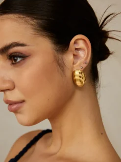 Golden Ribbed Half-Hoop Earrings