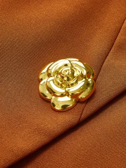Golden Rose Button Pocket Split Dress