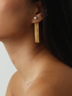 Golden Tassel Pearl Stud Earrings