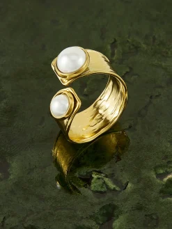 Golden Tunnel Pearl Open Ring