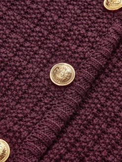 Golden-Button Textured Cardigan