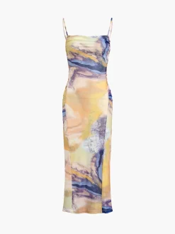 Granite Tie Dye Mesh Ruched Midi Dress
