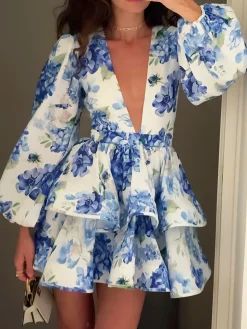 Grape Printed Ruffle Corset Dress