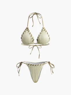 Grommet Lace-Up Ruched Bikini Set
