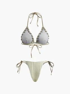 Grommet Lace-Up Ruched Bikini Set