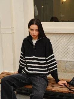 Half-Zip Striped Sweater