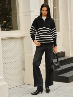 Half-Zip Striped Sweater