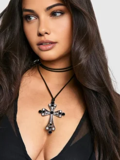 Halloween Rhinestone Cross Pendant Necklace