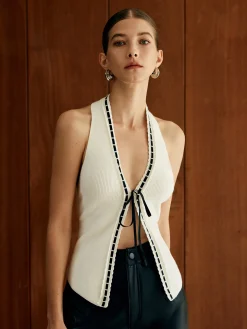 Halter Backless Lace Up Sweater Vest