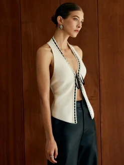 Halter Backless Lace Up Sweater Vest