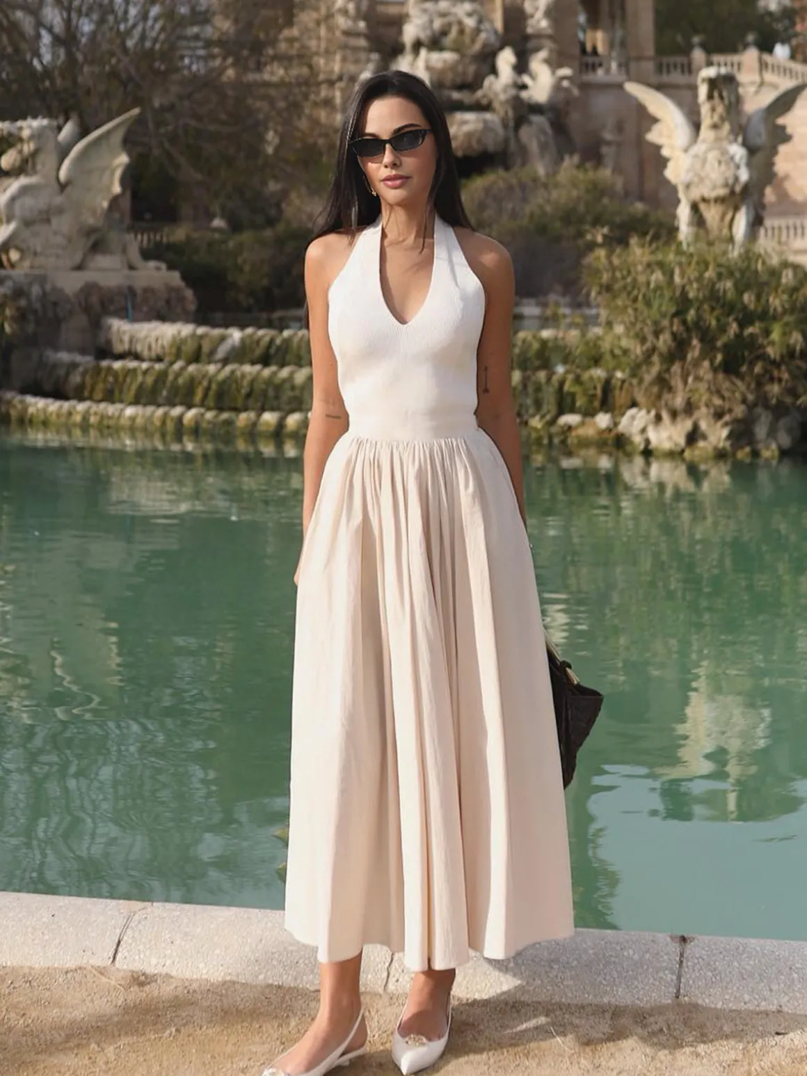 Halter Backless Pockets Dress