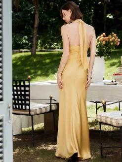 Halter Backless Satin Long Dress
