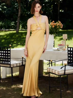 Halter Backless Satin Long Dress