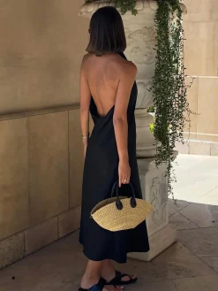 Halter Backless Satin Long Dress