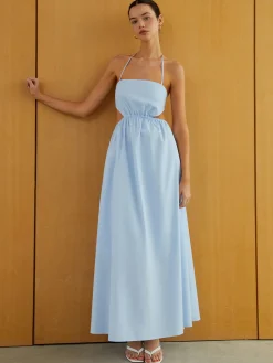 Halter Elastic Waist Cutout Long Pocket Dress