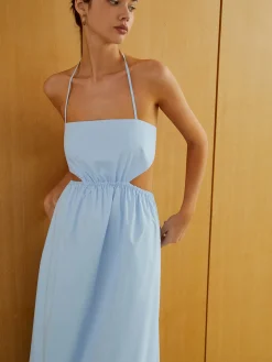 Halter Elastic Waist Cutout Long Pocket Dress