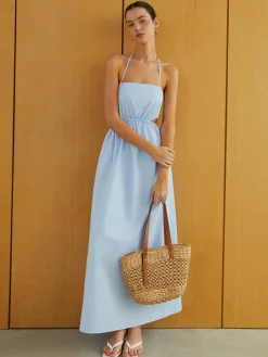 Halter Elastic Waist Cutout Long Pocket Dress