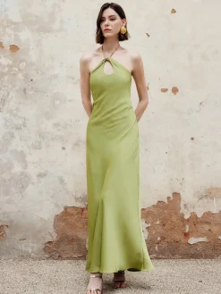 Halter Keyhole Neckline Backless Long Dress
