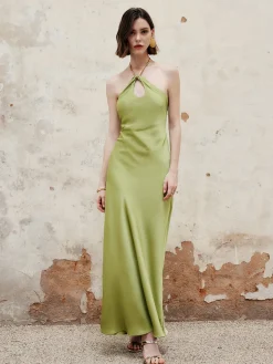 Halter Keyhole Neckline Backless Long Dress