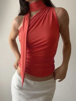 Halter Neck Asymmetrical Top