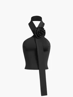 Halter Open Back Rosette Tank Top
