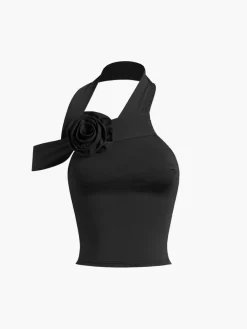 Halter Open Back Rosette Tank Top