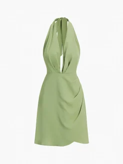 Halter Ruched Open Back Short Dress