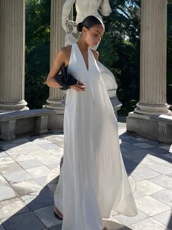 Halter V-Neck Sleeveless Long Dress