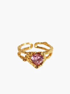 Heart Rhinestone Adjustable Open Ring