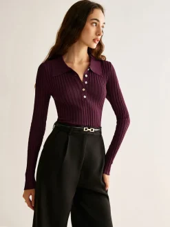 High Stretch Lapel Knit Top