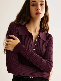 High Stretch Lapel Knit Top