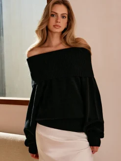 High Stretch Off-Shoulder Shift Sweater