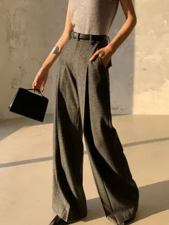 High Waist Pleated Pants Without Belt