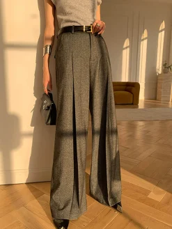 High Waist Pleated Pants Without Belt